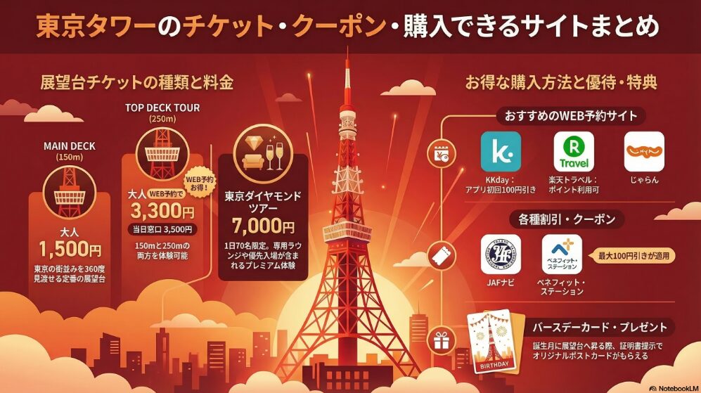 【2026】東京タワー割引クーポン完全ガイド！一番安く予約できるサイトはどこ？徹底比較